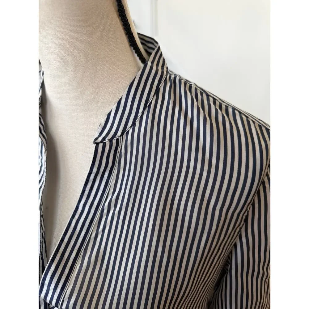 Massimo Dutti Mulberry Silk Navy Blue & White Stripe Button Down Minimalist